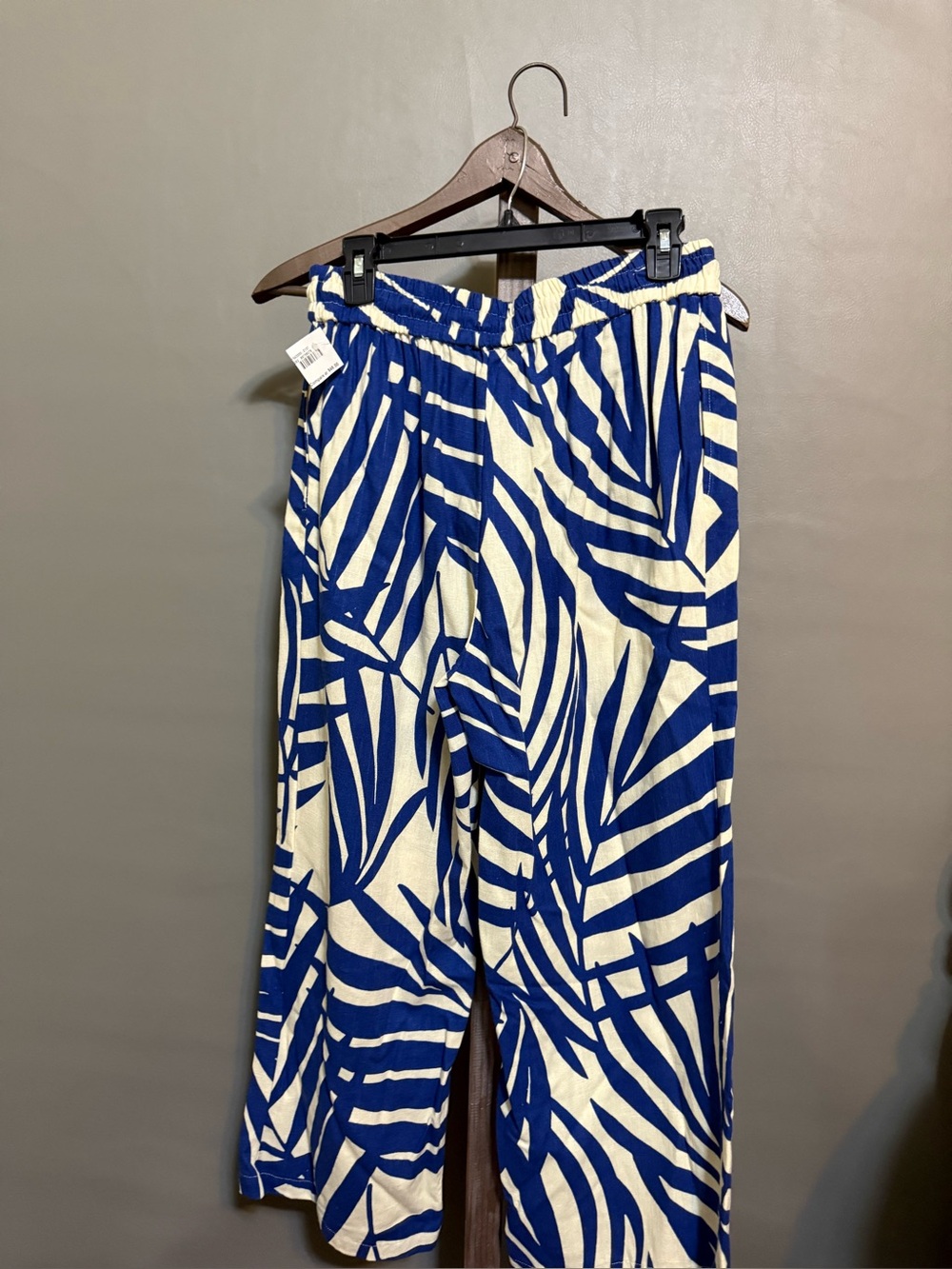 Gemma + Jane Blue & cream  Wide-Leg Printed Women's Pants Sz L